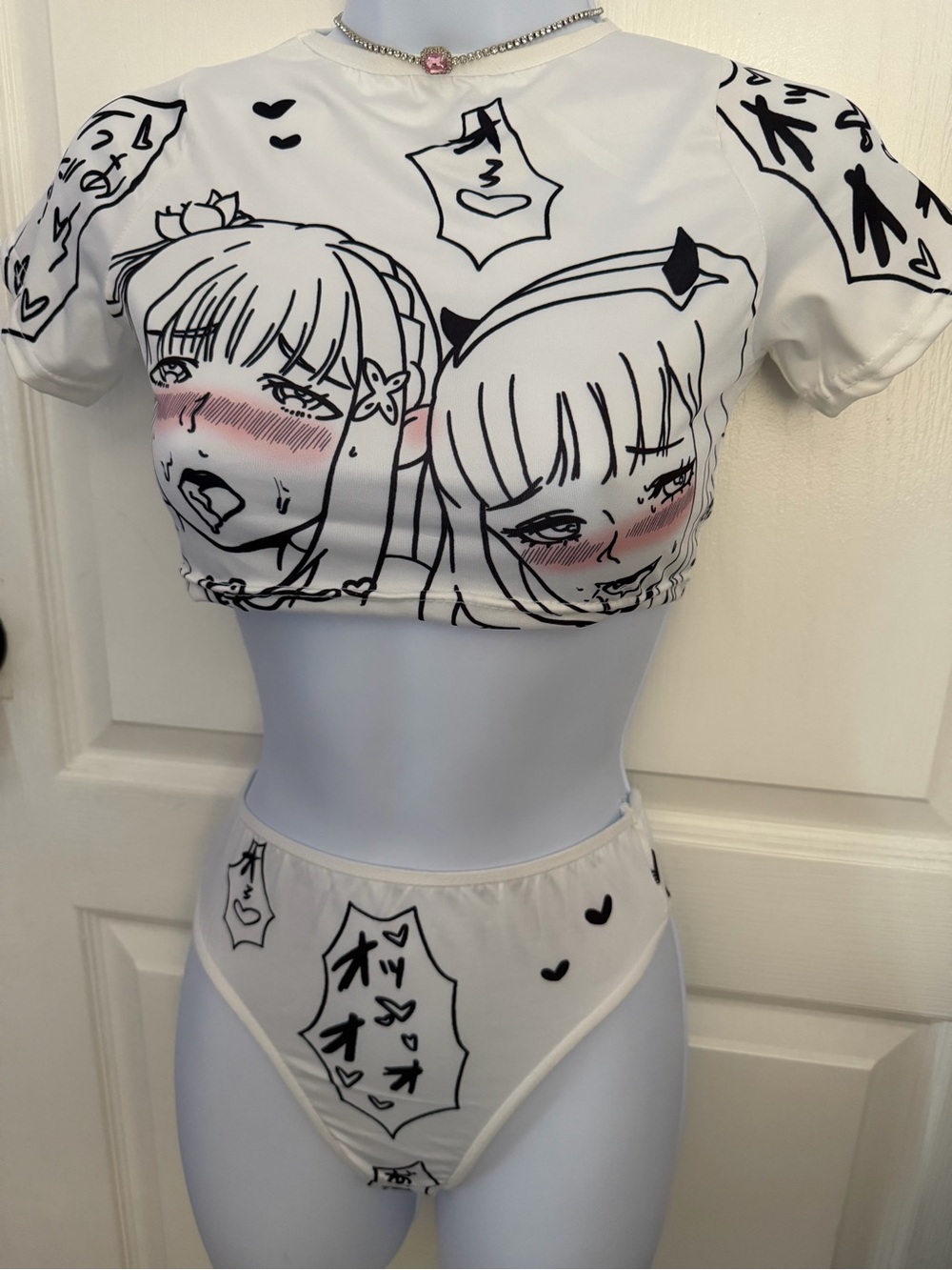 White Graphic Anime Crop Top — Women's Cute Printed Lounge Tee